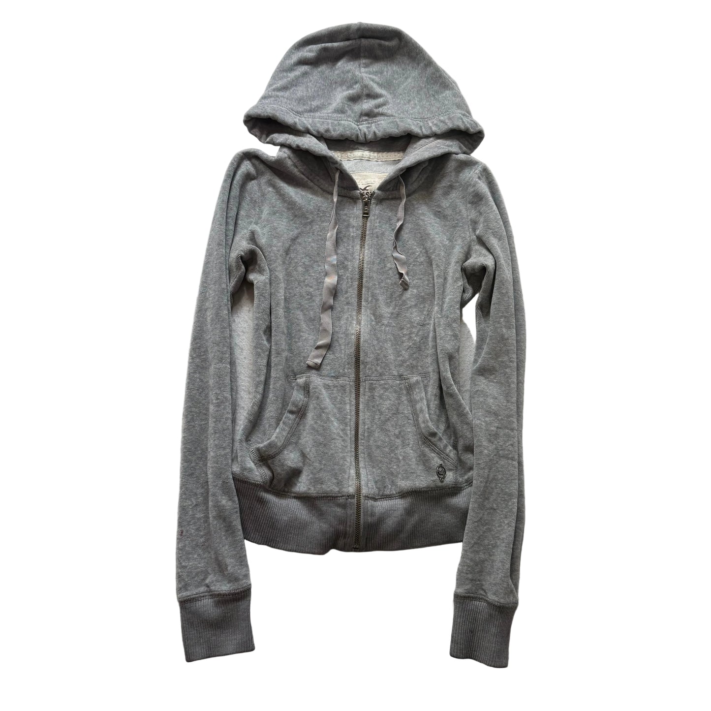 Hollister Women's Gray Velour Zip-Up Hoodie Kangaroo Pockets Loungewear Size XS