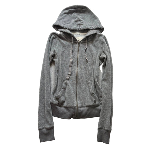 Hollister Women's Gray Velour Zip-Up Hoodie Kangaroo Pockets Loungewear Size XS