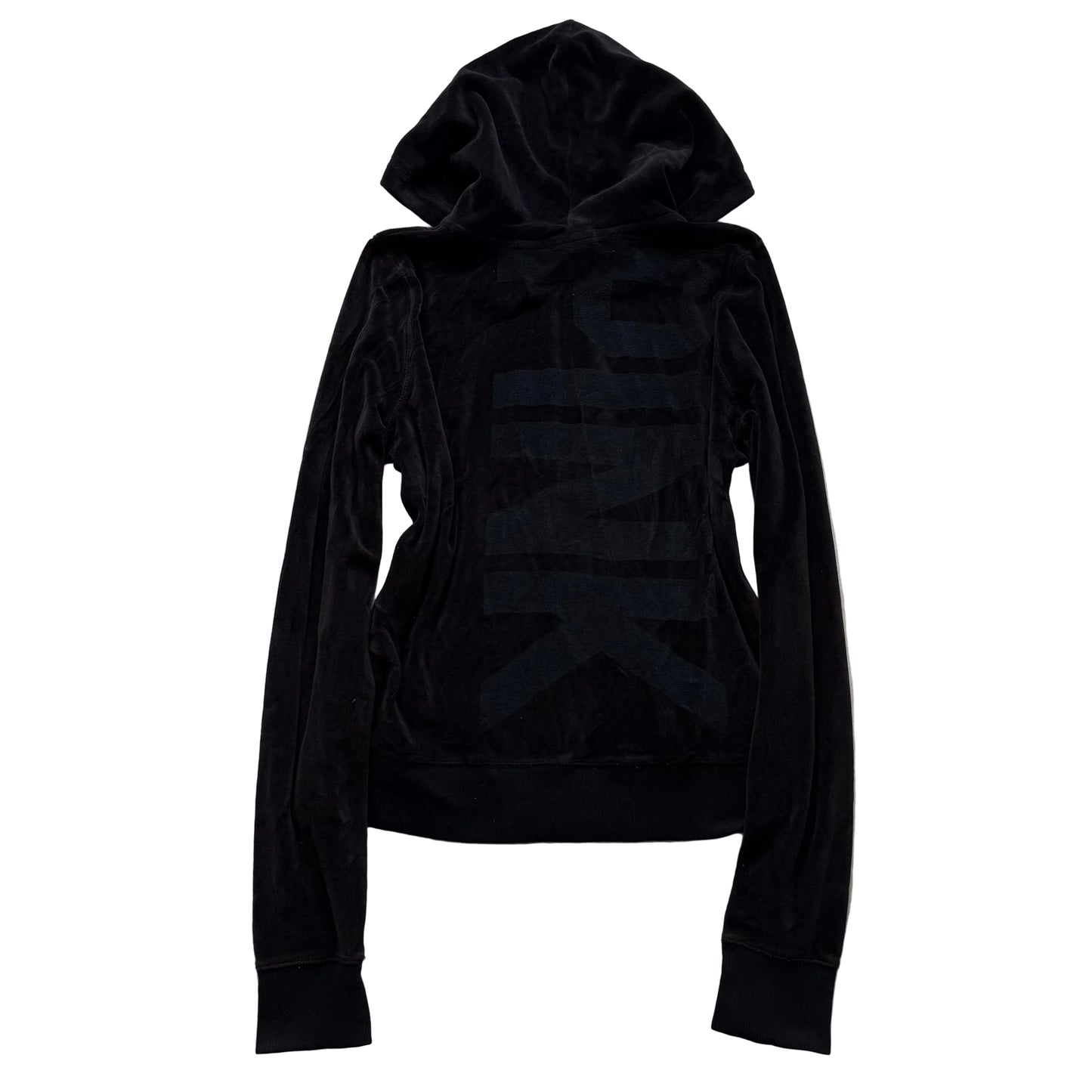 PINK Victoria's Secret Women's Black Velour Full Zip Hoodie Graphic Logo Size L