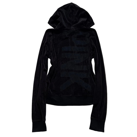 PINK Victoria's Secret Women's Black Velour Full Zip Hoodie Graphic Logo Size L