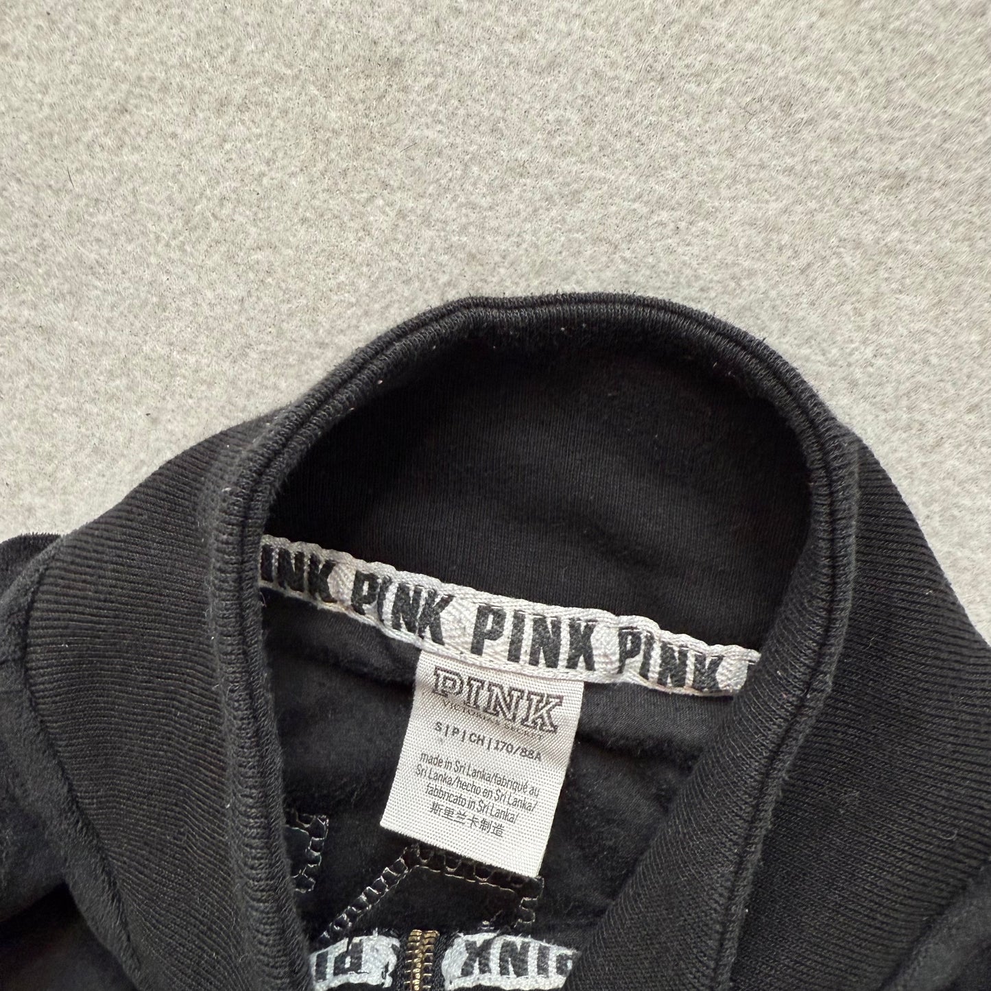 Victoria's Secret PINK Women Black Velour Track Jacket Silver Sequin Logo Size S