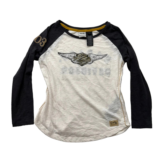 Harley-Davidson Women Black White Long Sleeve Raglan T-Shirt Wing Graphic Size S