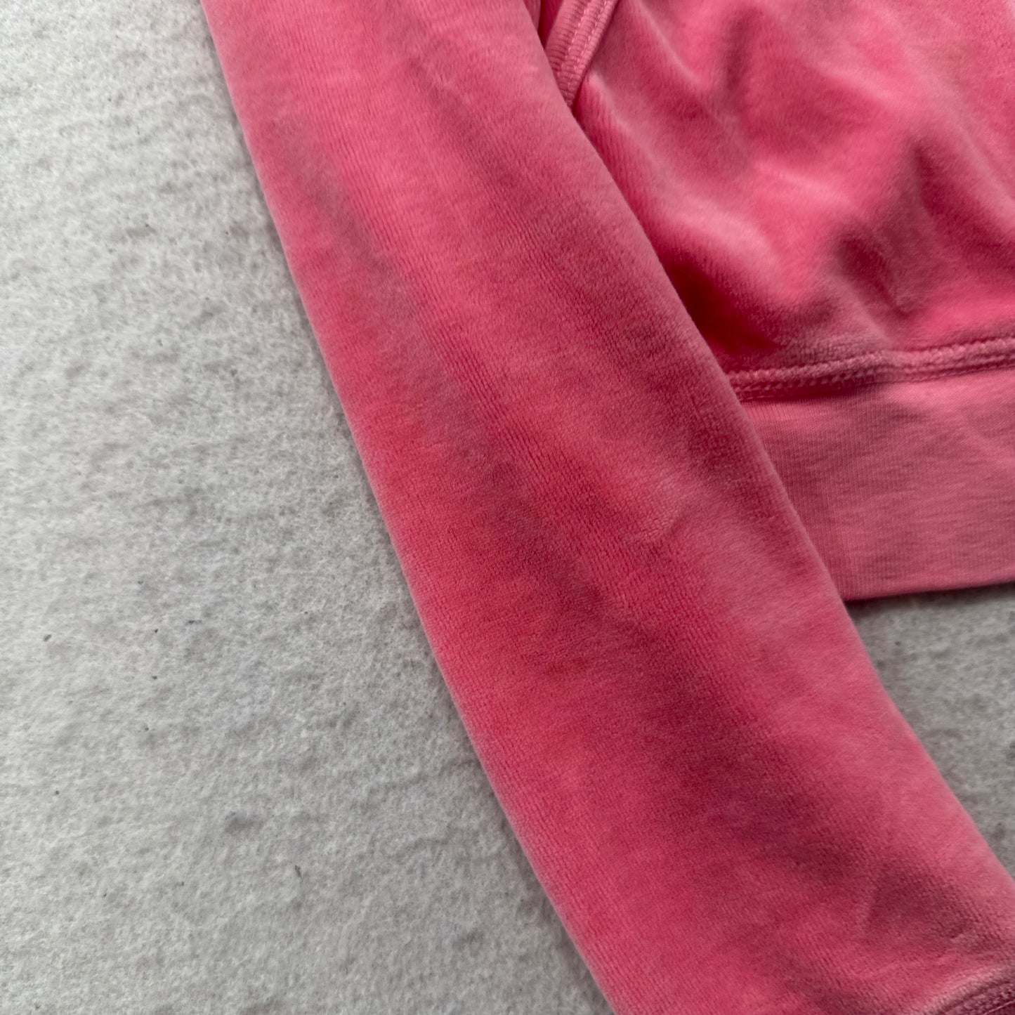 Vintage Juicy Couture Women's Pink Velour Zip-Up Hoodie Loungewear Pocket Size S