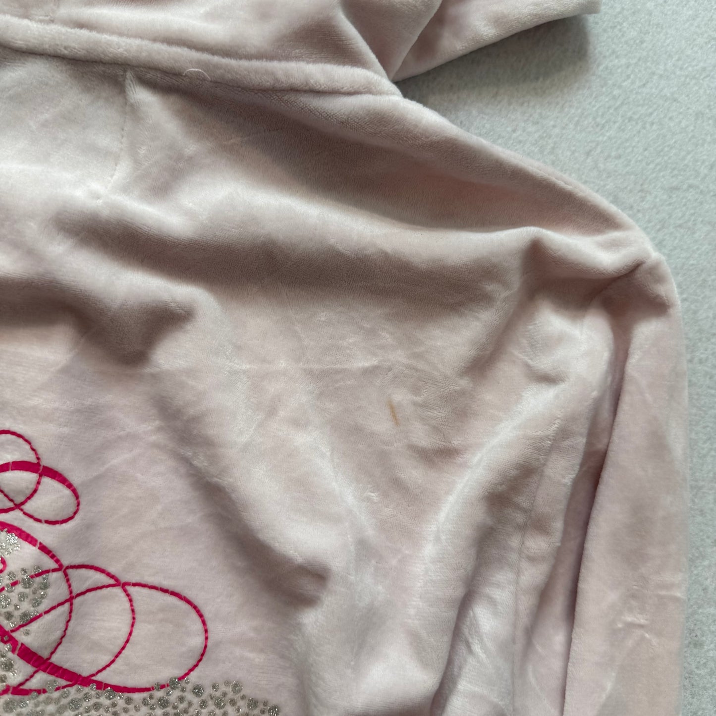 Juicy Couture Womens Light Pink Velour Zip-Up Hoodie Pockets Glitter Logo Size M