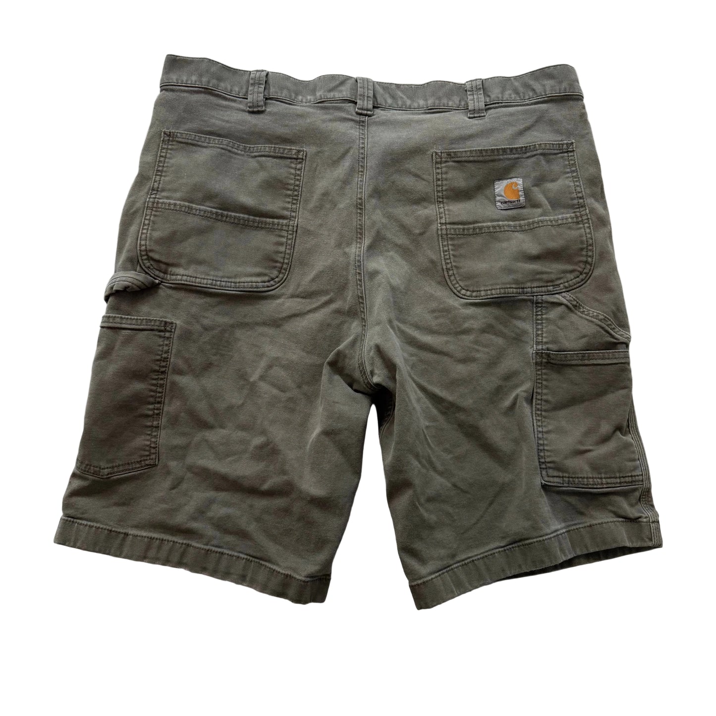 Carhartt Men Olive Green Canvas Relaxed Fit Carpenter Shorts Workwear Size 38x11