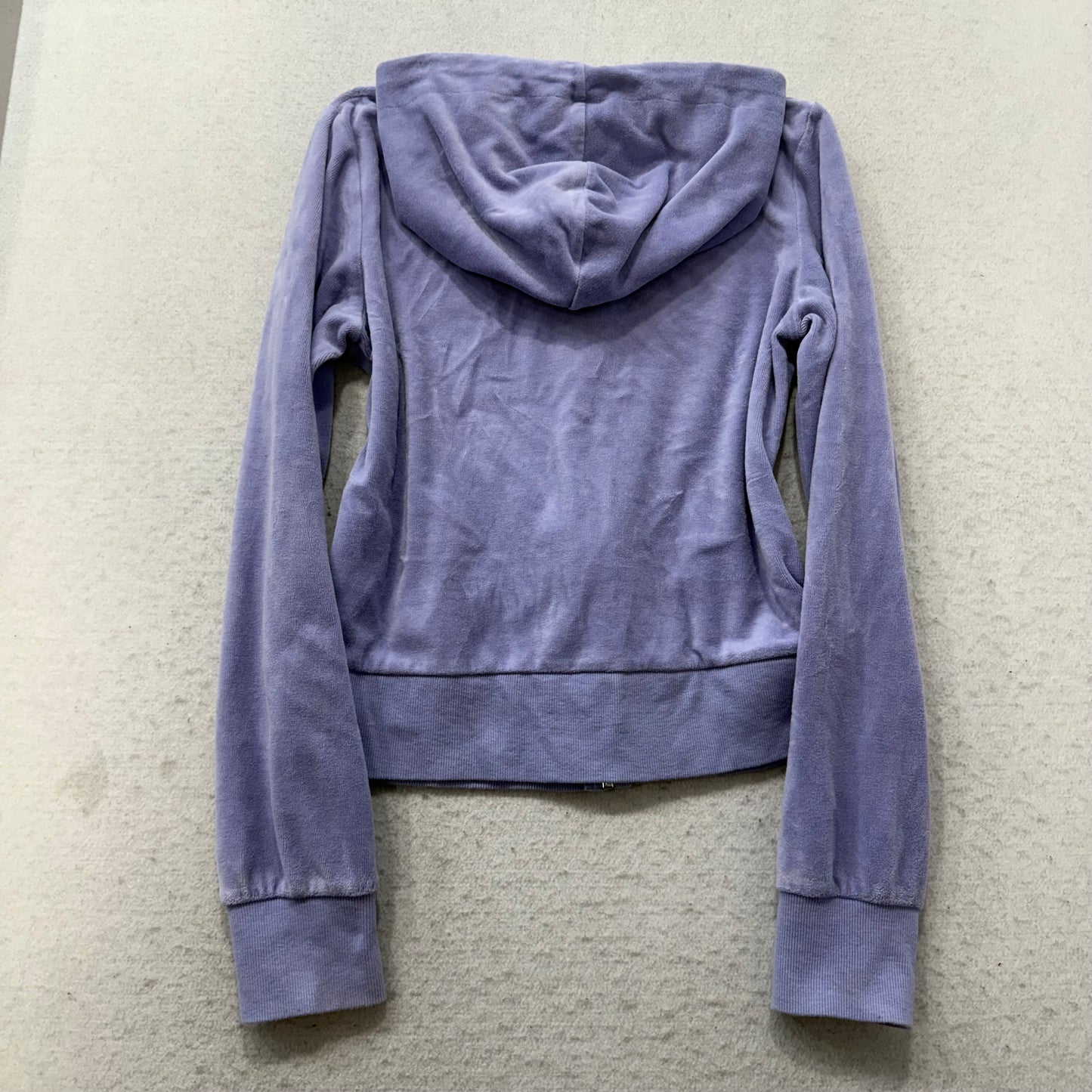 Vintage Juicy Couture Womens Lavender Velour Zip-Up Hoodie Drawstring Y2k Size S