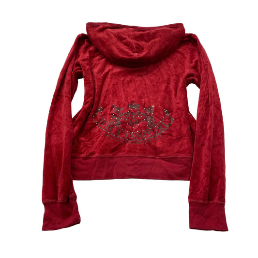 Vintage Juicy Couture Scottie Dogs Women's Red Velour Hoodie Rhinestones Size L