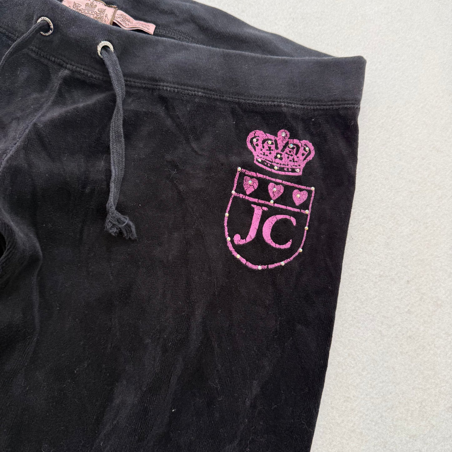 Vtg Juicy Couture Black Velour Tracksuit Set Embroidered Hoodie & Pant Size S