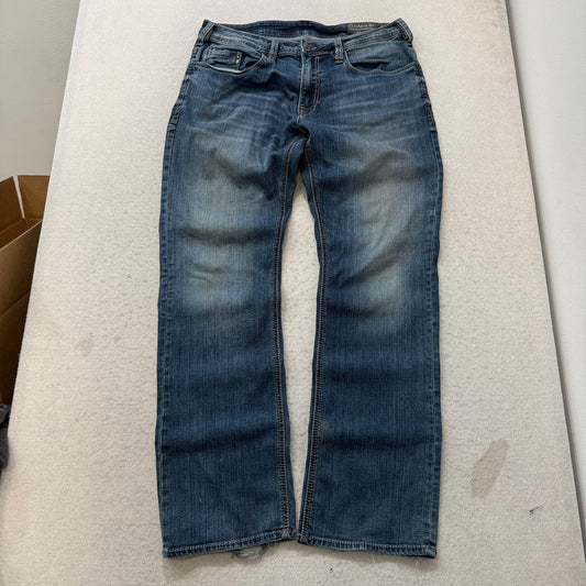 BKE Buckle Lucas-X ST Men's Blue Straight Fit Denim Jeans Stretch Logo Size W33