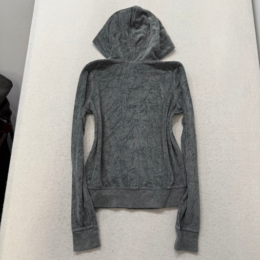 PINK by Victoria's Secret Women's Gray Velour Zip Up Hoodie Pockets Logo Size S