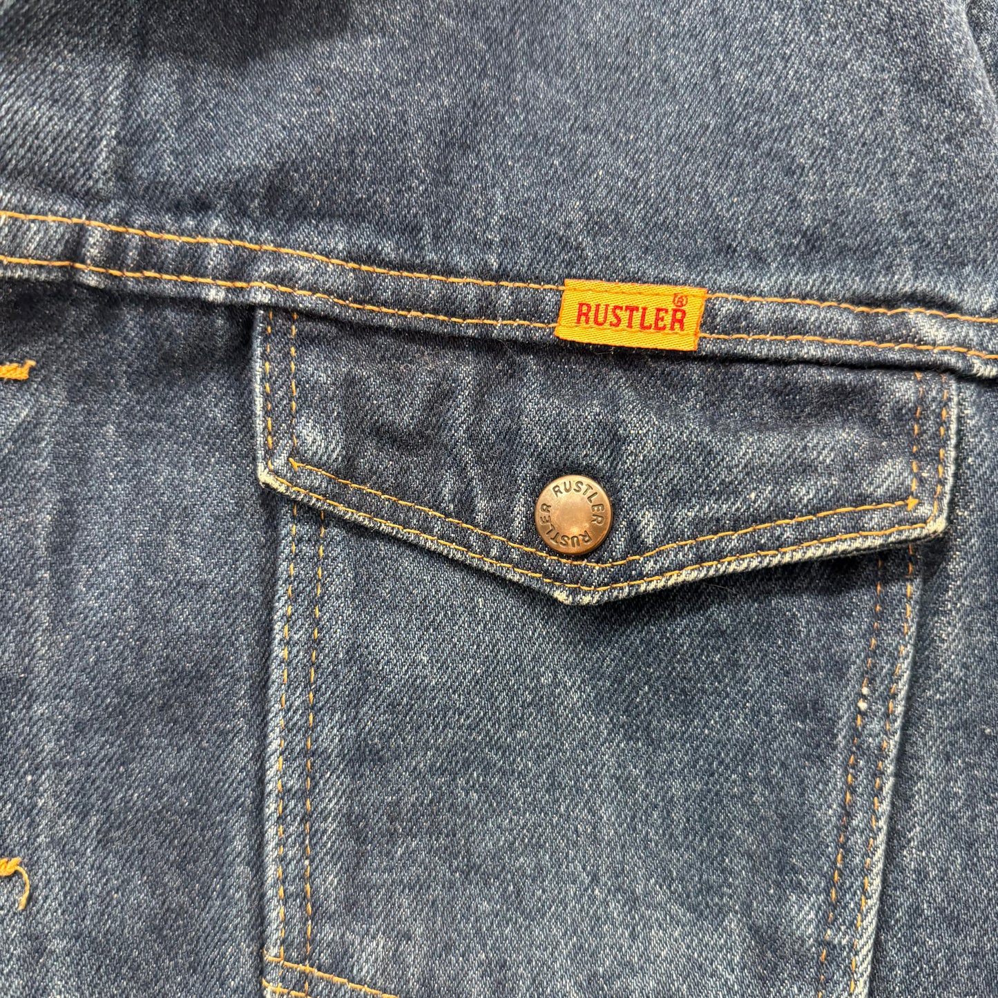 Vintage Rustler Men's Blue Dark Wash Denim Trucker Jacket 100% Cotton Size XL