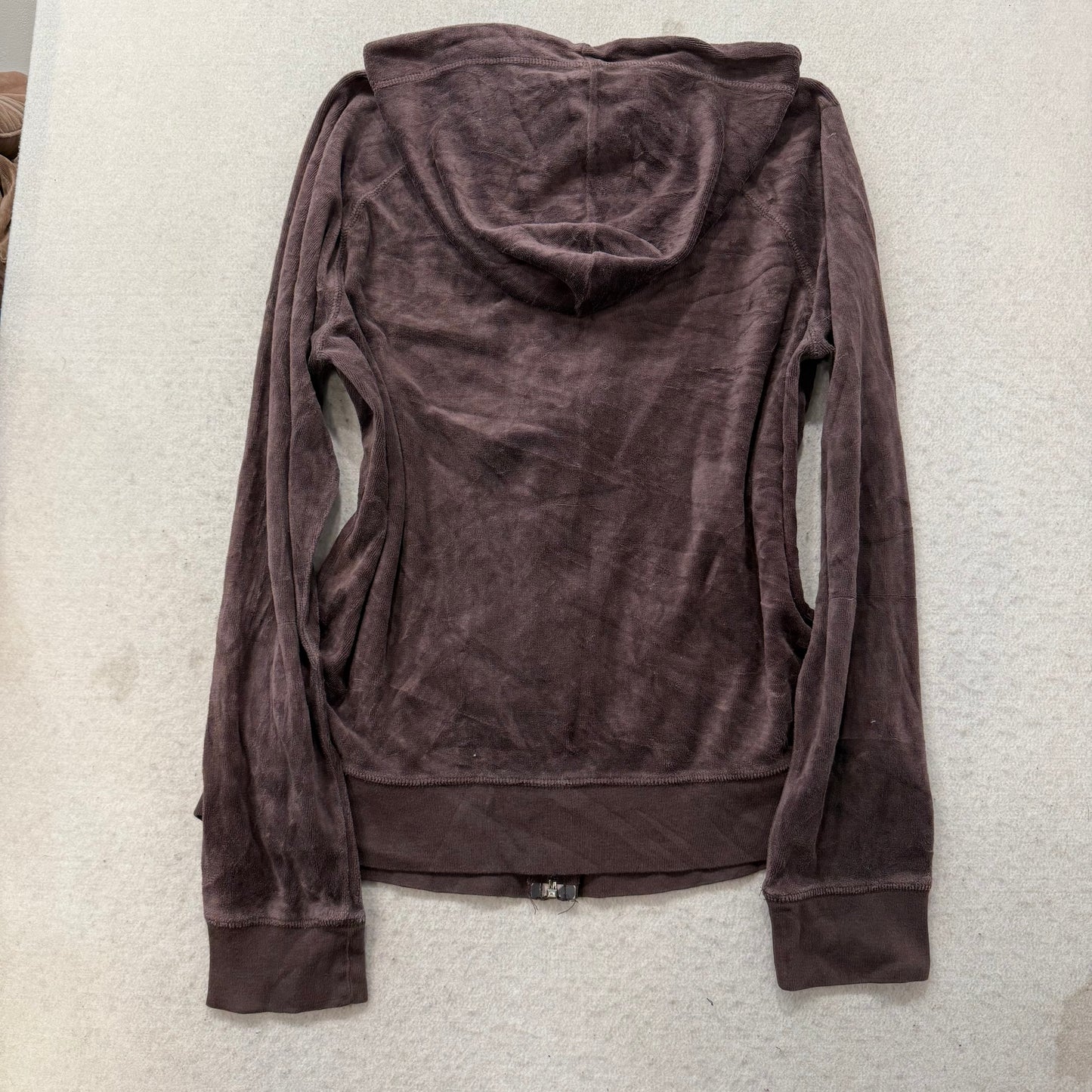 Vintage Juicy Couture Women' Dark Brown Velour Tracksuit Set Hoodie & Pant Size L