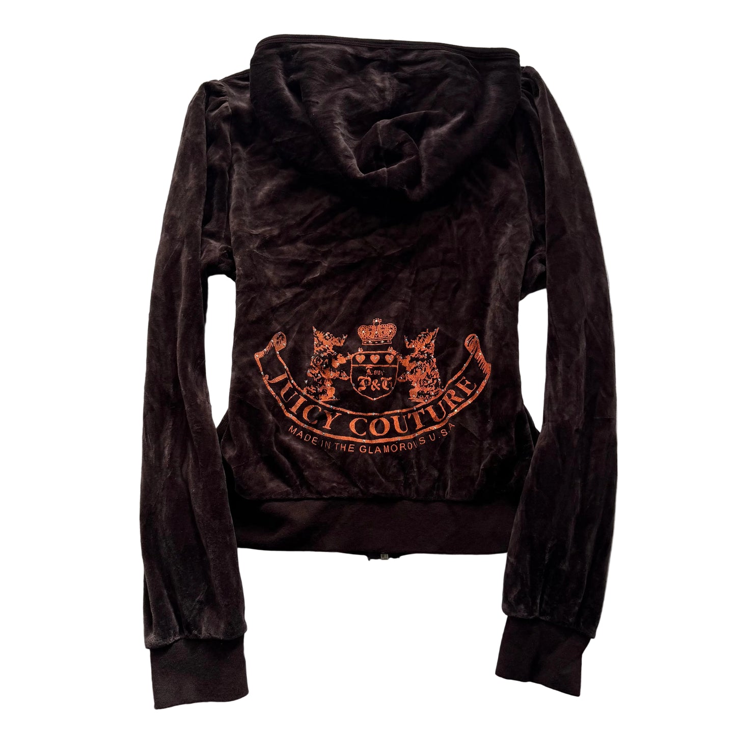 Vintage Juicy Couture Scottie Dogs Womens Dark Brown Velour Zip-Up Hoodie Size L