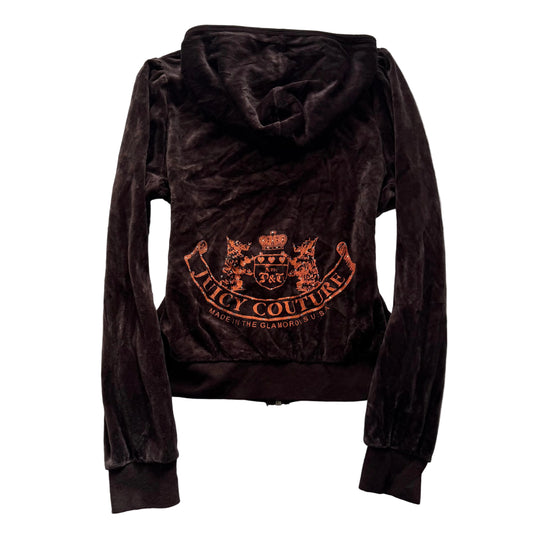 Vintage Juicy Couture Scottie Dogs Womens Dark Brown Velour Zip-Up Hoodie Size L