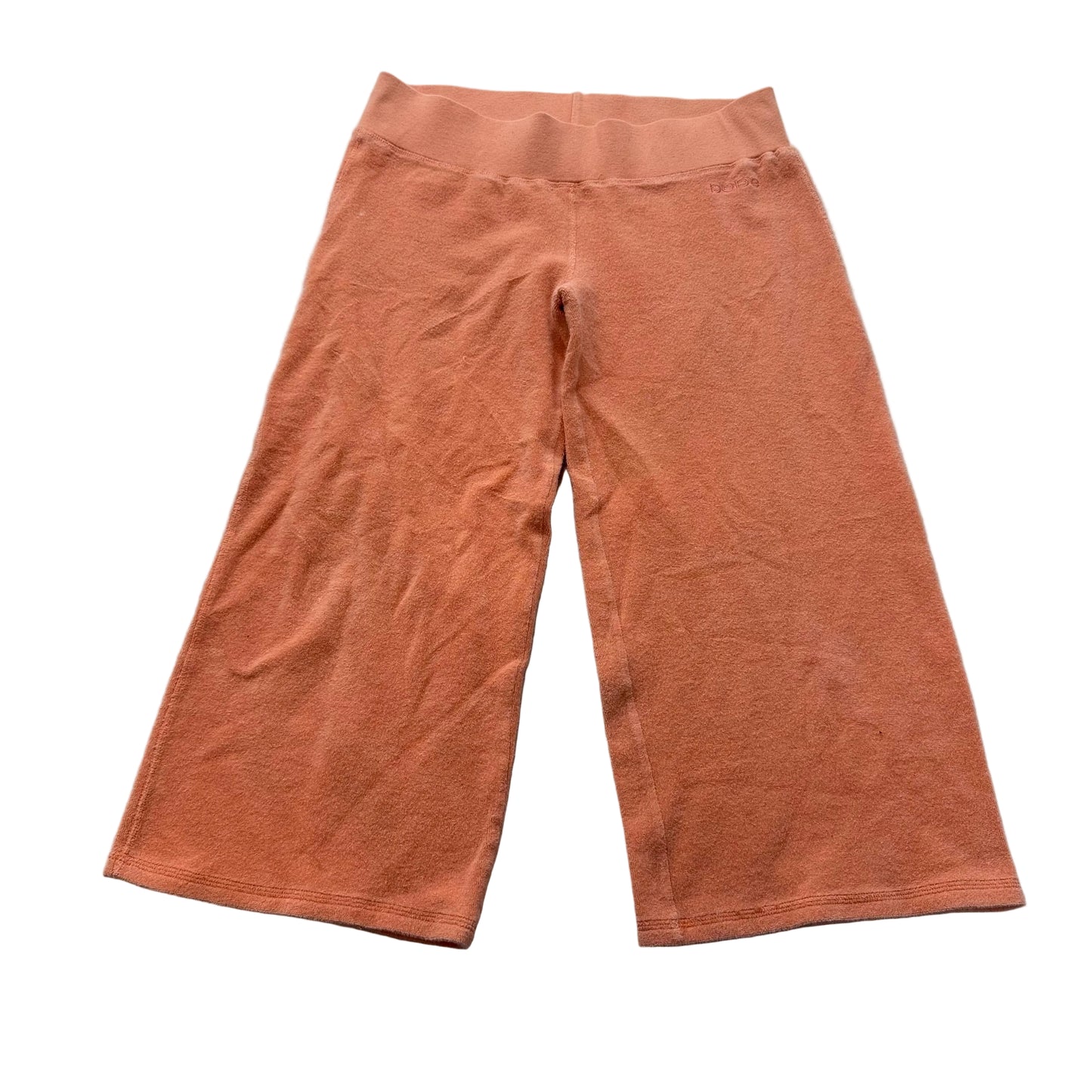 Vintage Bebe Women's Coral Terry Cloth Wide Leg Cropped Capri Pant Logo Size L