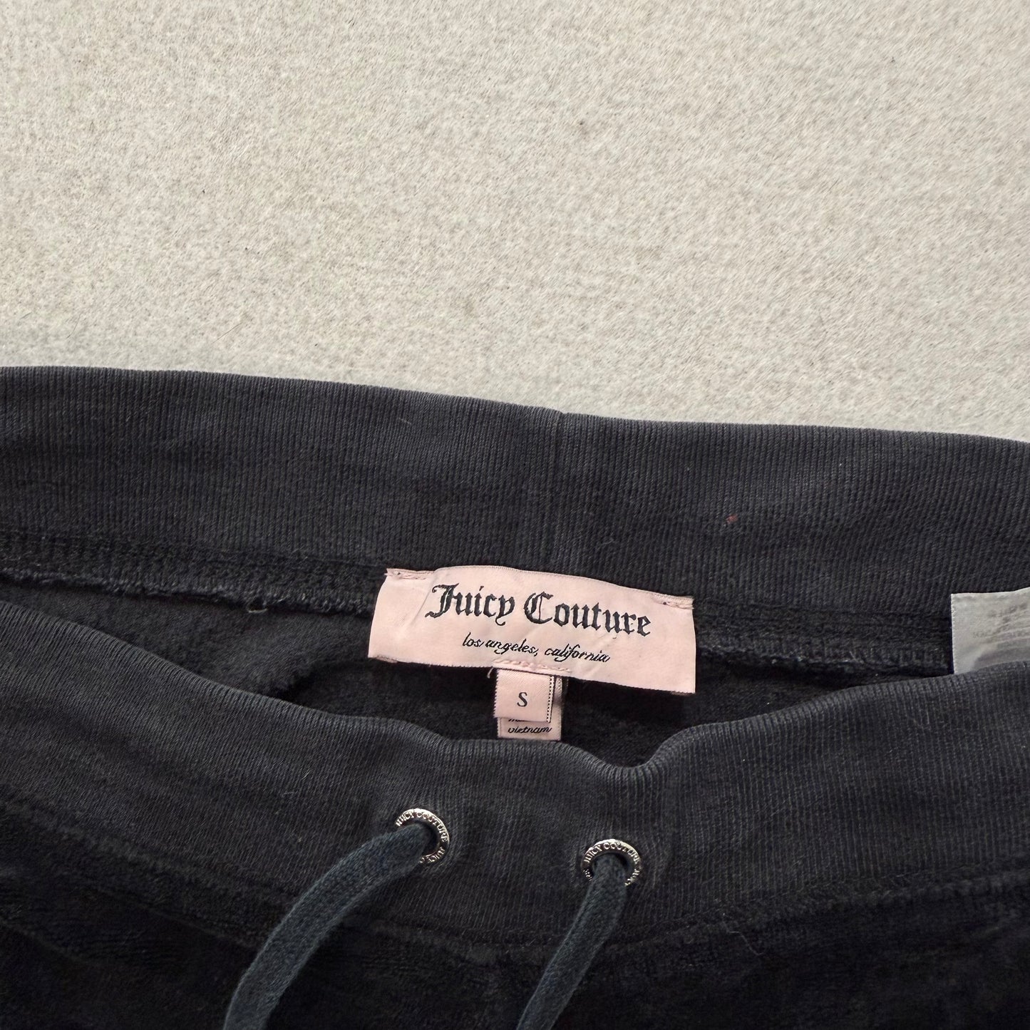 Juicy Couture Women's Black Velour Flared Leg Track Pant Rhinestone Logo Size S