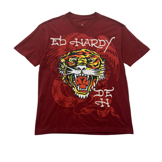ED HARDY “Tiger Roar” BURGUNDY GRAPHIC TEE