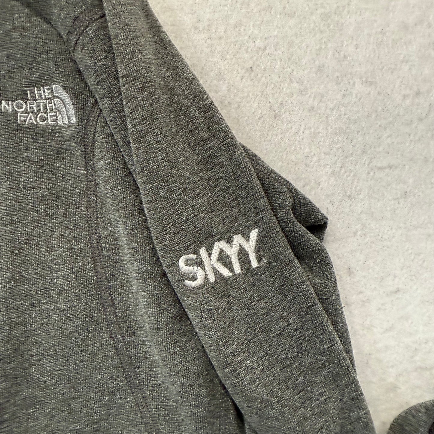 The North Face Women's Gray Glacier Full Zip Hoodie Ruched Pockets Logo Size S