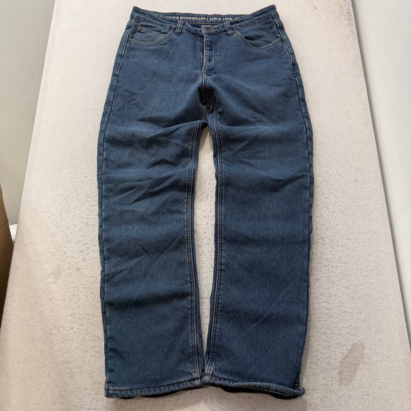Smiths Workwear Mens Blue Straight Leg Denim Jeans Fleece Lined Stretch Size W35