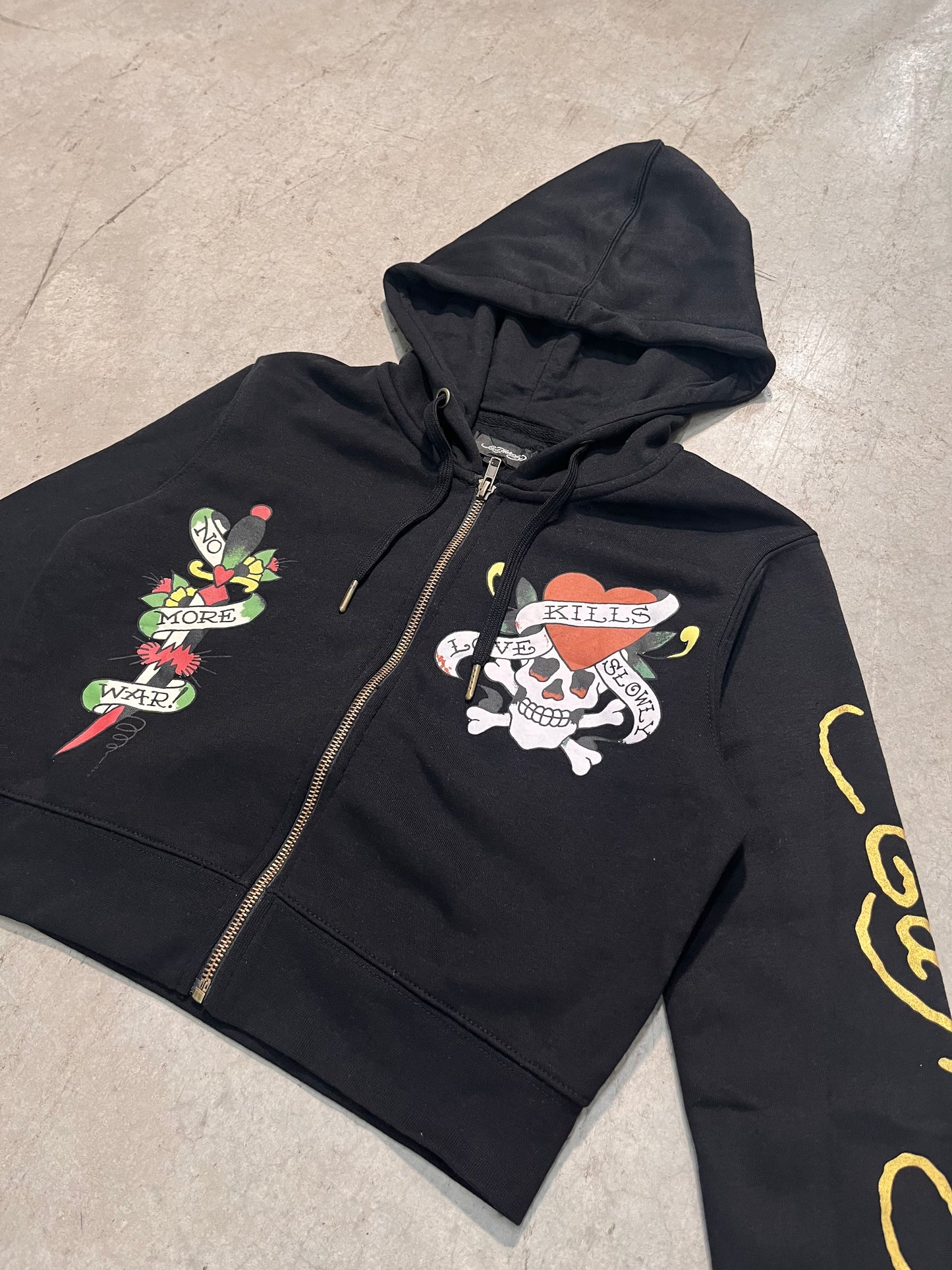 ED HARDY “LKS Skull” BLACK CROPPED ZIP UP HOODIE - Clean Curriculums 
