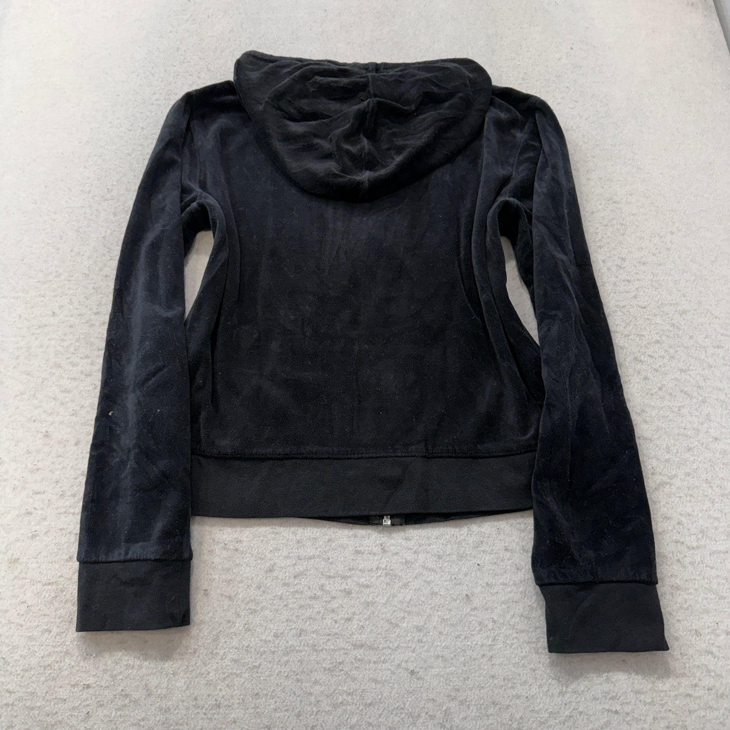Vintage Juicy Couture Women's Black Velour Tracksuit Set Hoodie & Pants Size L