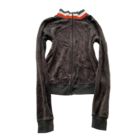 2003 Vintage Juicy Couture Women's Brown Velour Track Jacket Striped Neck Size L