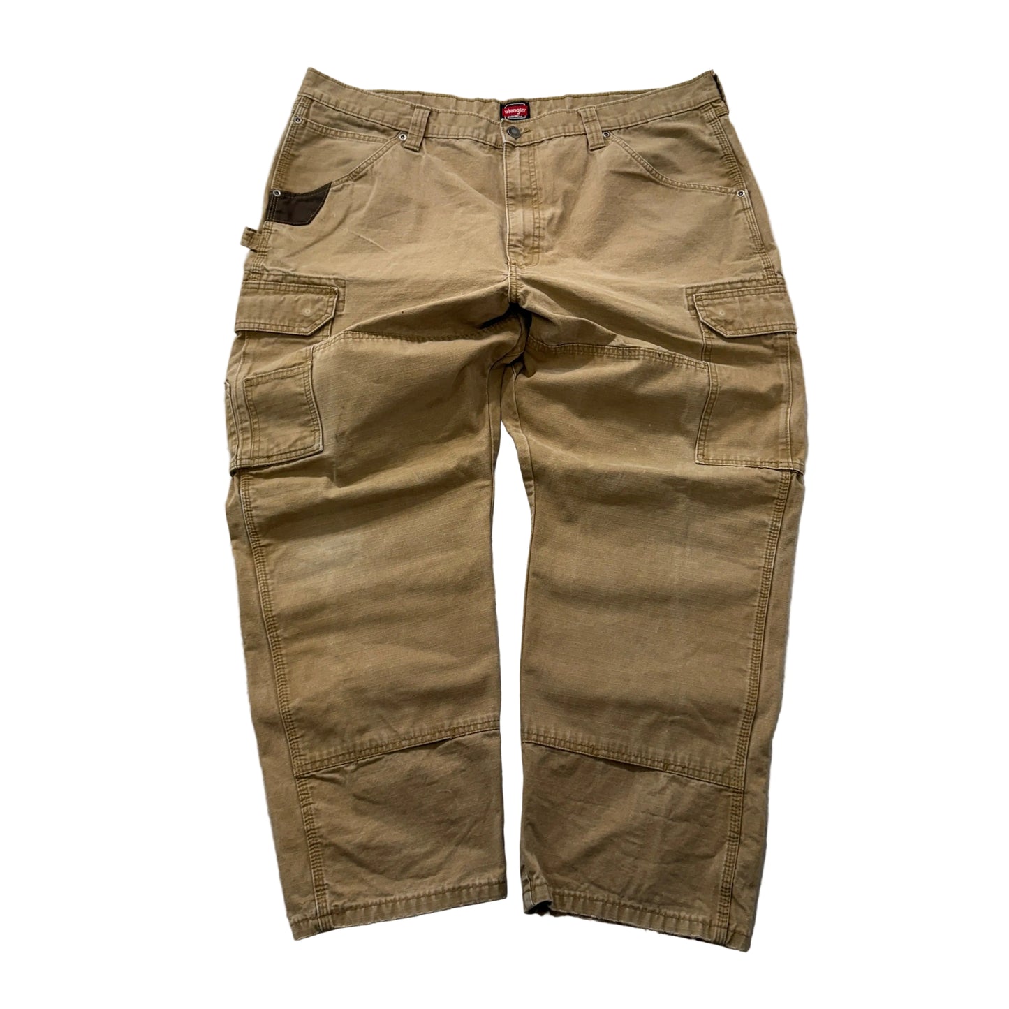 Wrangler Workwear Men's Khaki Loose Fit Cargo Pants Pockets Logo Size W42