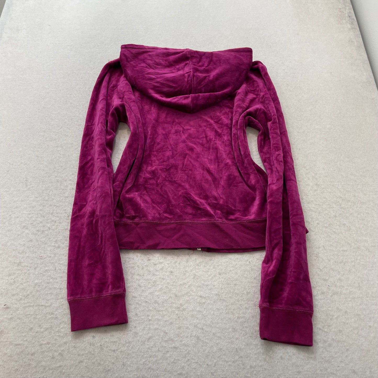 Vintage Juicy Couture Womens Vibrant Magenta Velour Zip-Up Hoodie Pockets Size S