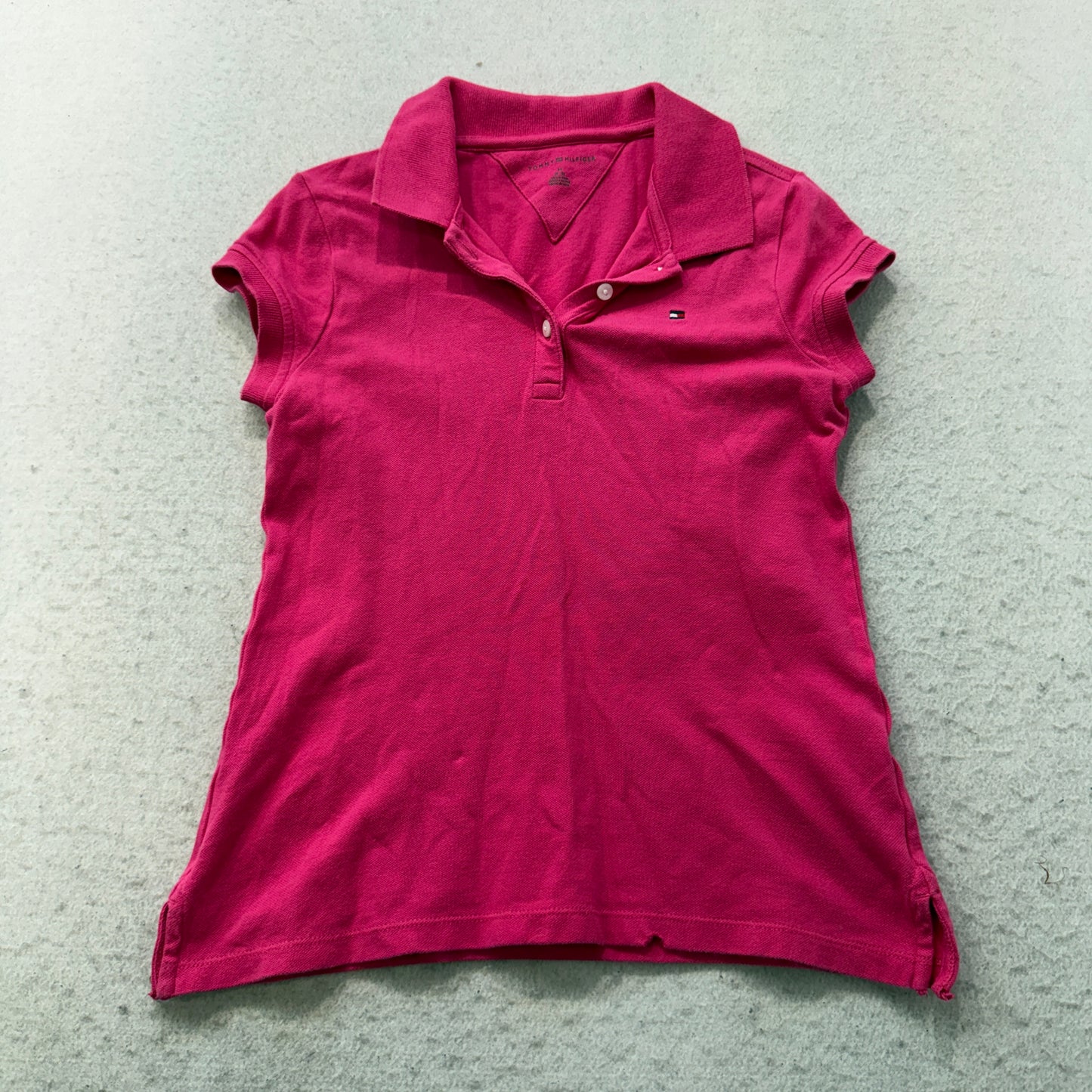 Tommy Hilfiger Girl's Hot Pink Short Sleeve Polo Shirt Classic Logo Y2K Size M