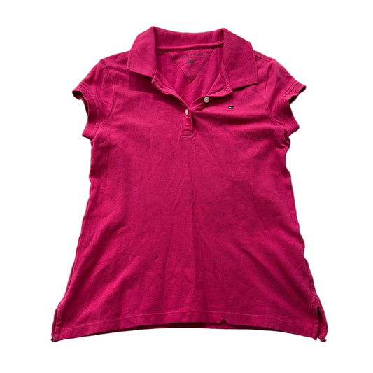Tommy Hilfiger Girl's Hot Pink Short Sleeve Polo Shirt Classic Logo Y2K Size M