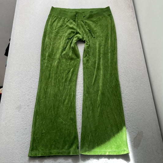 Juicy Couture Women Green Velour Flared Track Pant Drawstring Loungewear Size XL