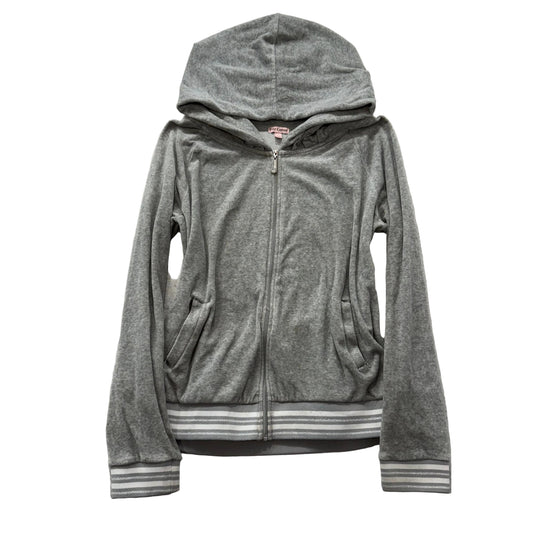 Juicy Couture Women's Gray Velour Full Zip Hoodie Striped Cuffs & Hem Size XL