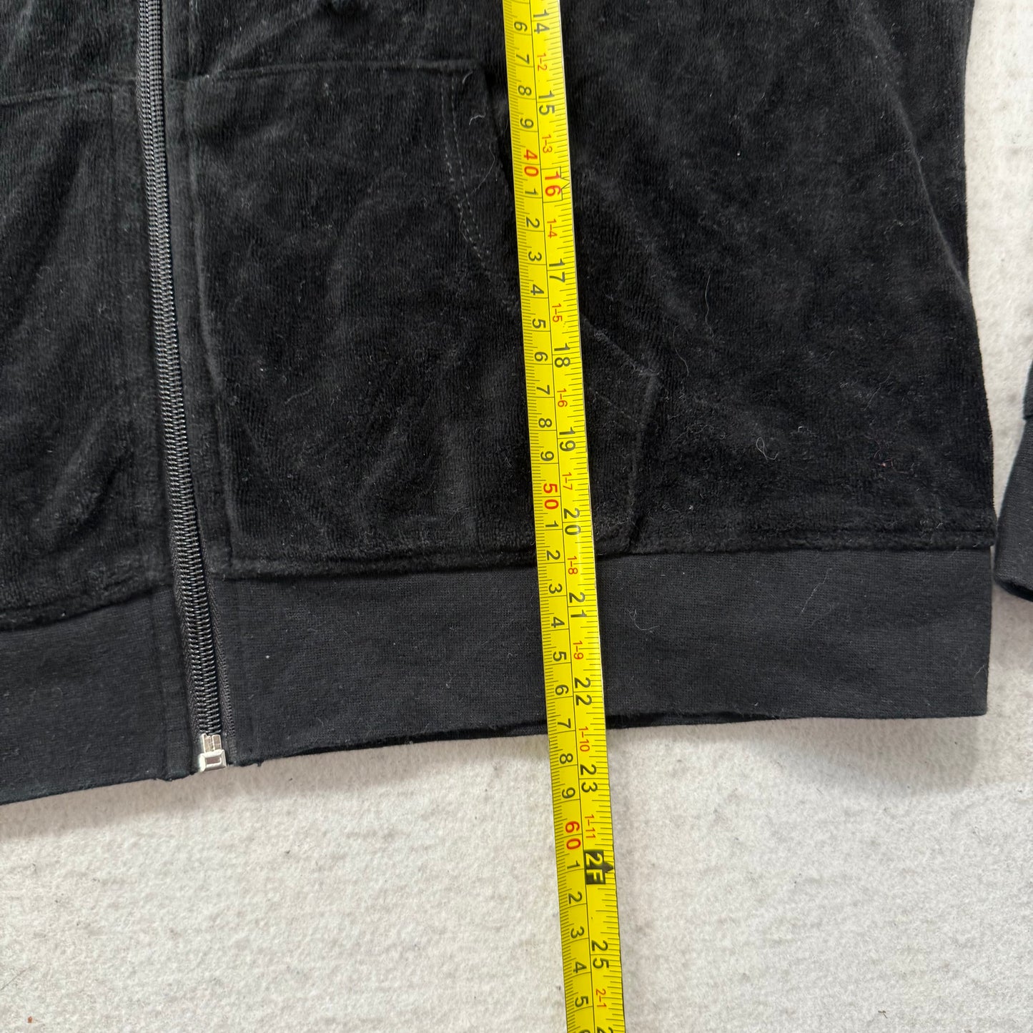 Juicy Couture Women's Black Velour Zip-Up Hoodie Loungewear Y2k Pockets Size XL