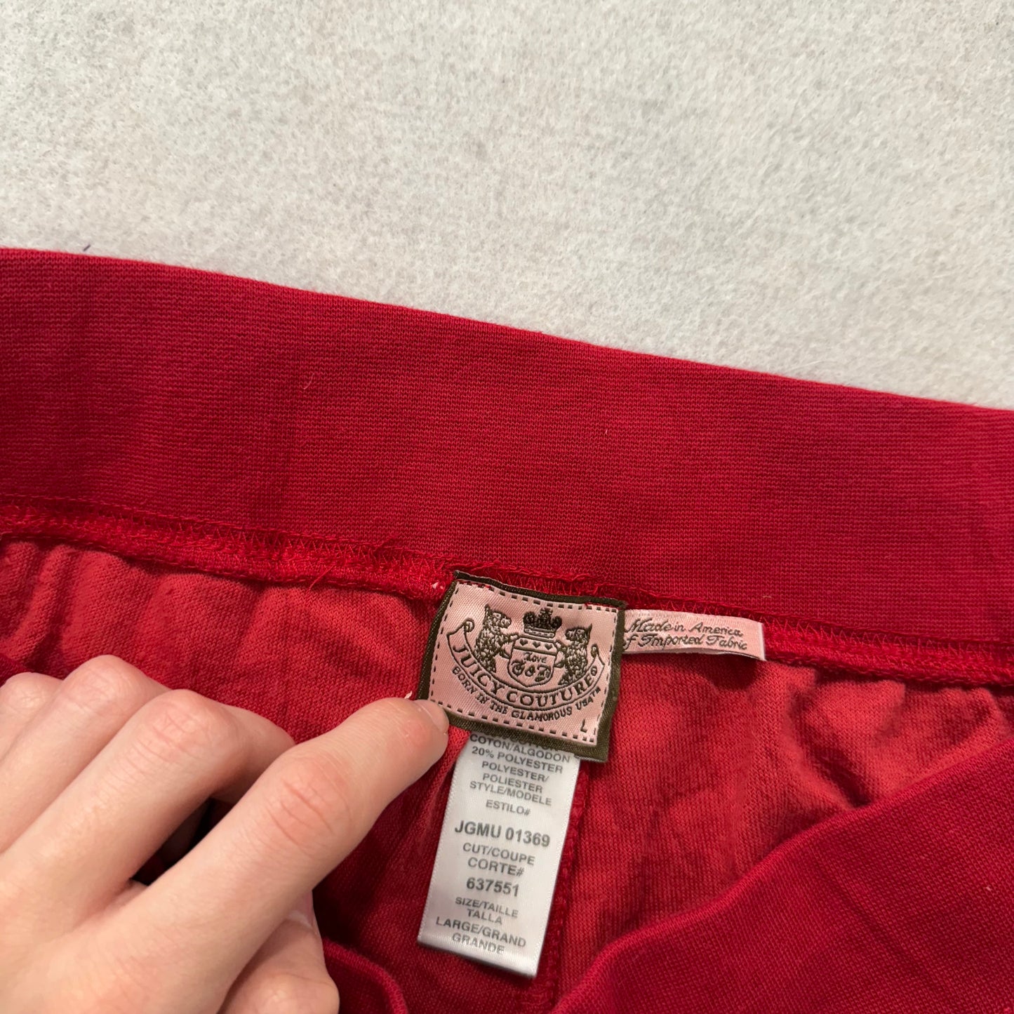 Vintage Juicy Couture Women's Red Velour Flared Track Pant Crown Logo Size L