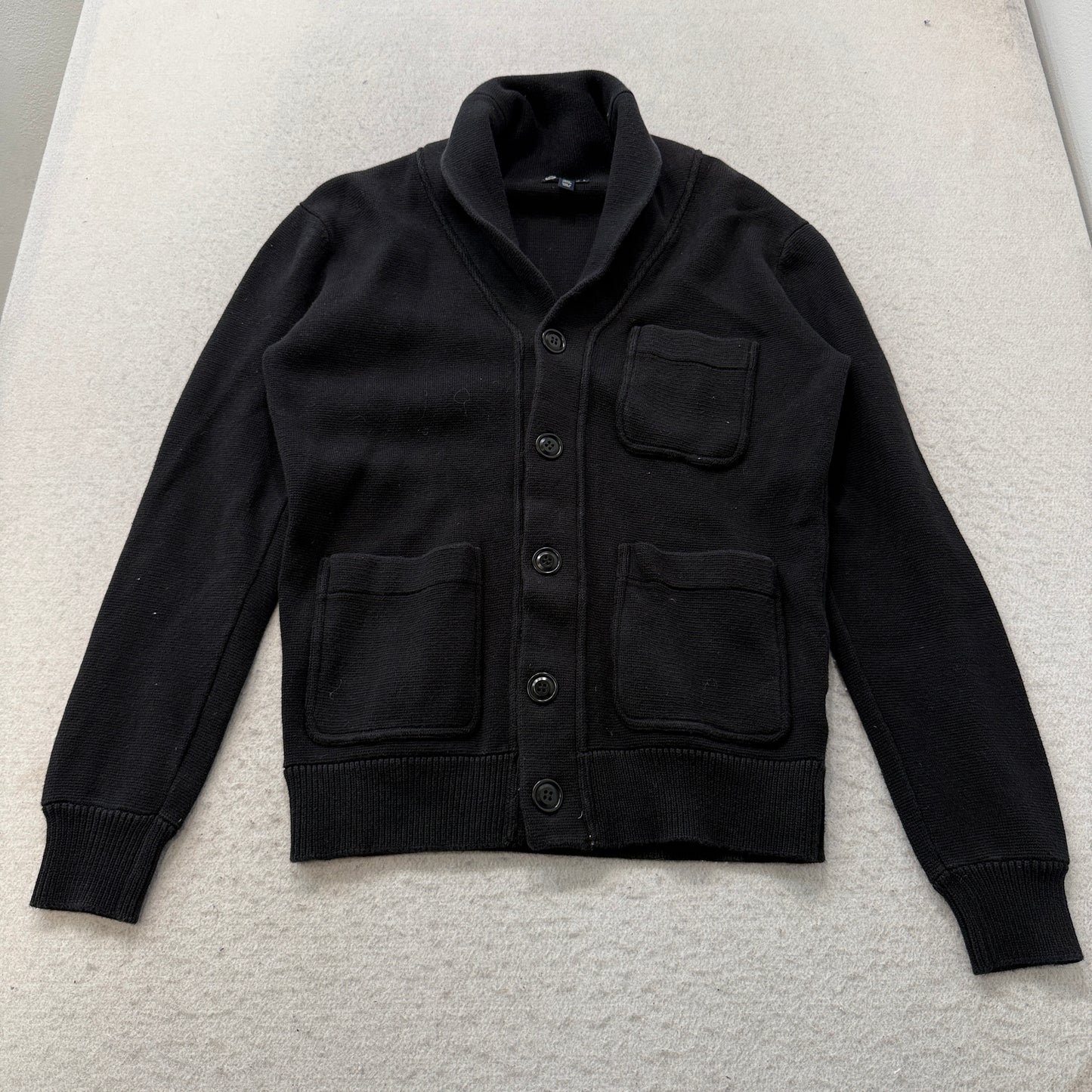 J. Crew Men's Black 100% Cotton Shawl Collar Cardigan Sweater Pockets Size S