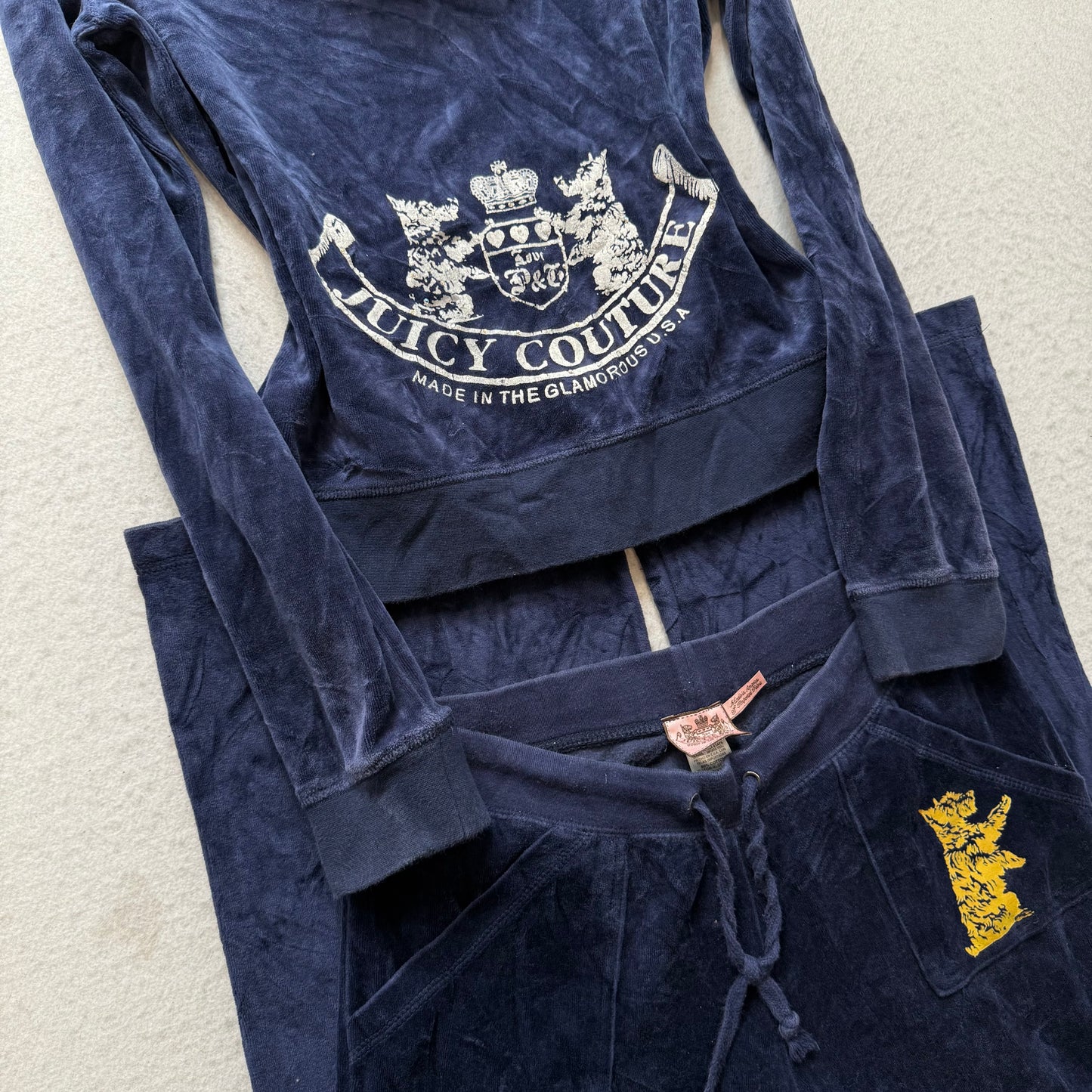 Vintage Juicy Couture Scottie Dog Navy Velour Tracksuit Set Hoodie & Pant Size L
