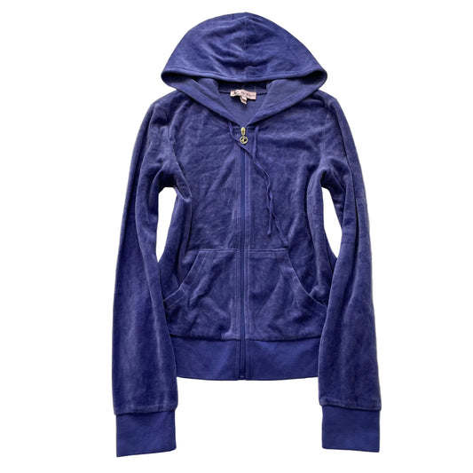 Juicy Couture Women's Indigo Velour Zip-Up Hoodie Drawstring Pockets Y2k Size S