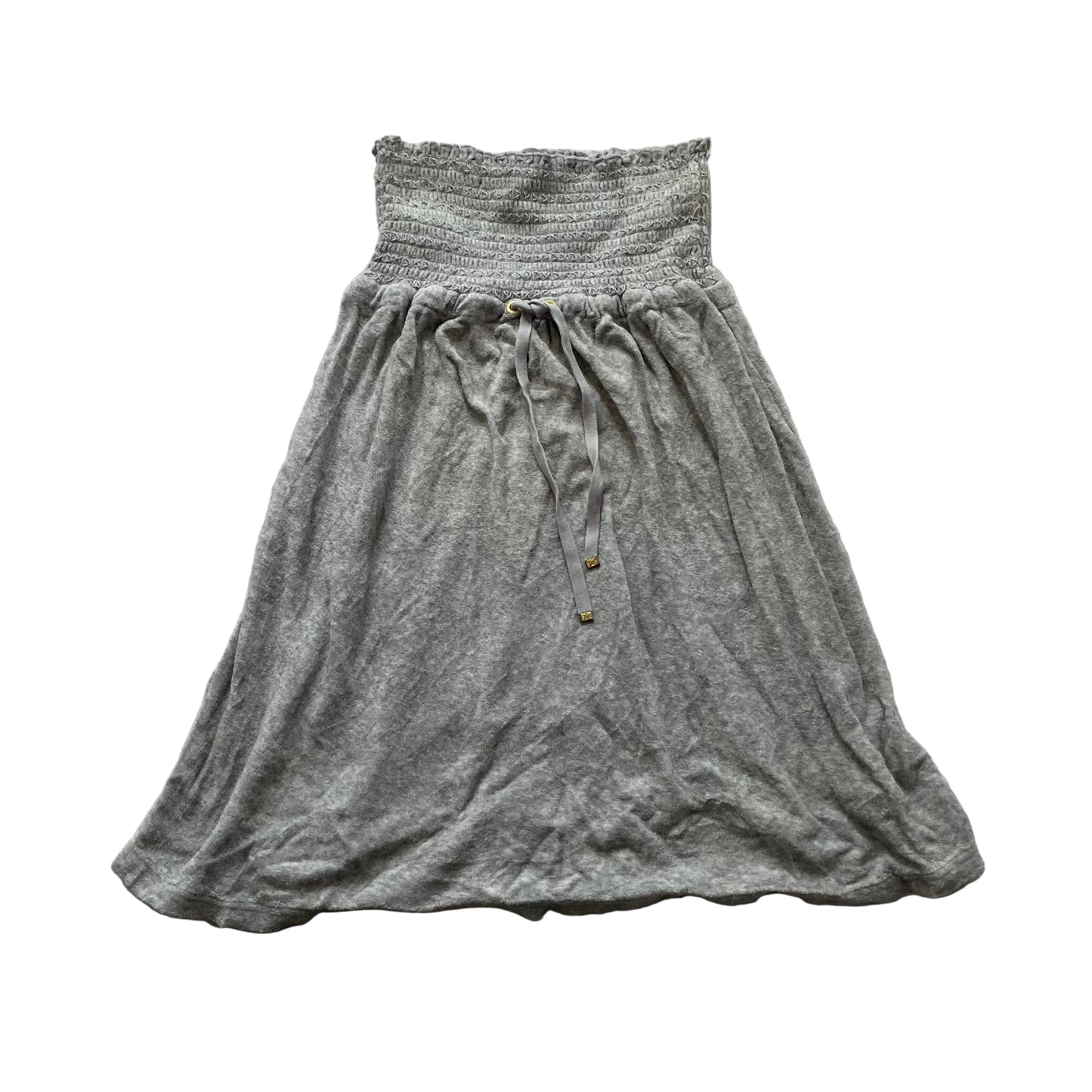 Juicy Couture Women Gray Terry Cloth Smocked Strapless Flare Dress Casual Size S