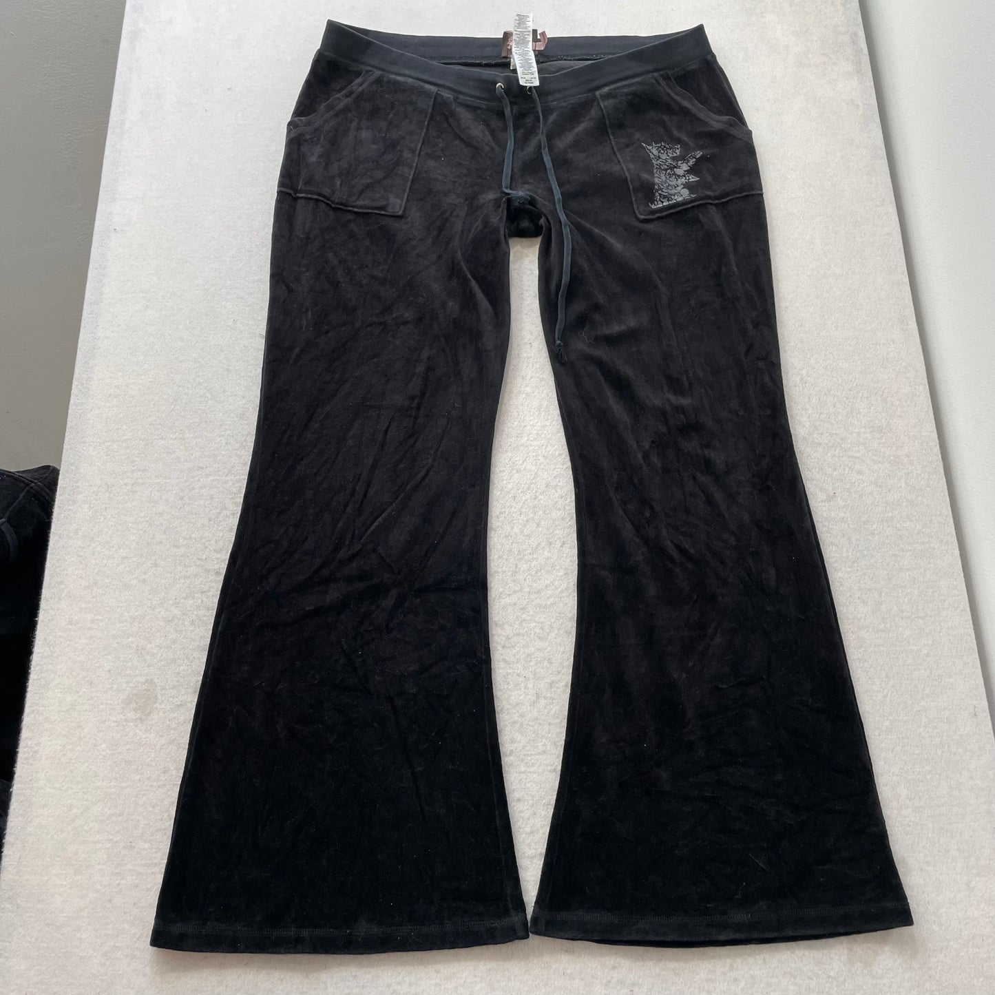 Juicy Couture Women's Black Velour Tracksuit Set Hoodie & Pant Pockets Size XL