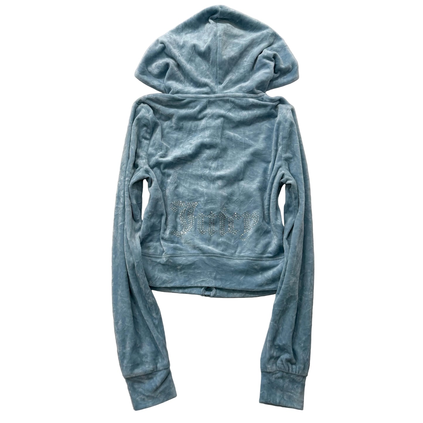 Juicy Couture Women's Ice Blue Velour Full Zip Hoodie Rhinestone Logo Size XS