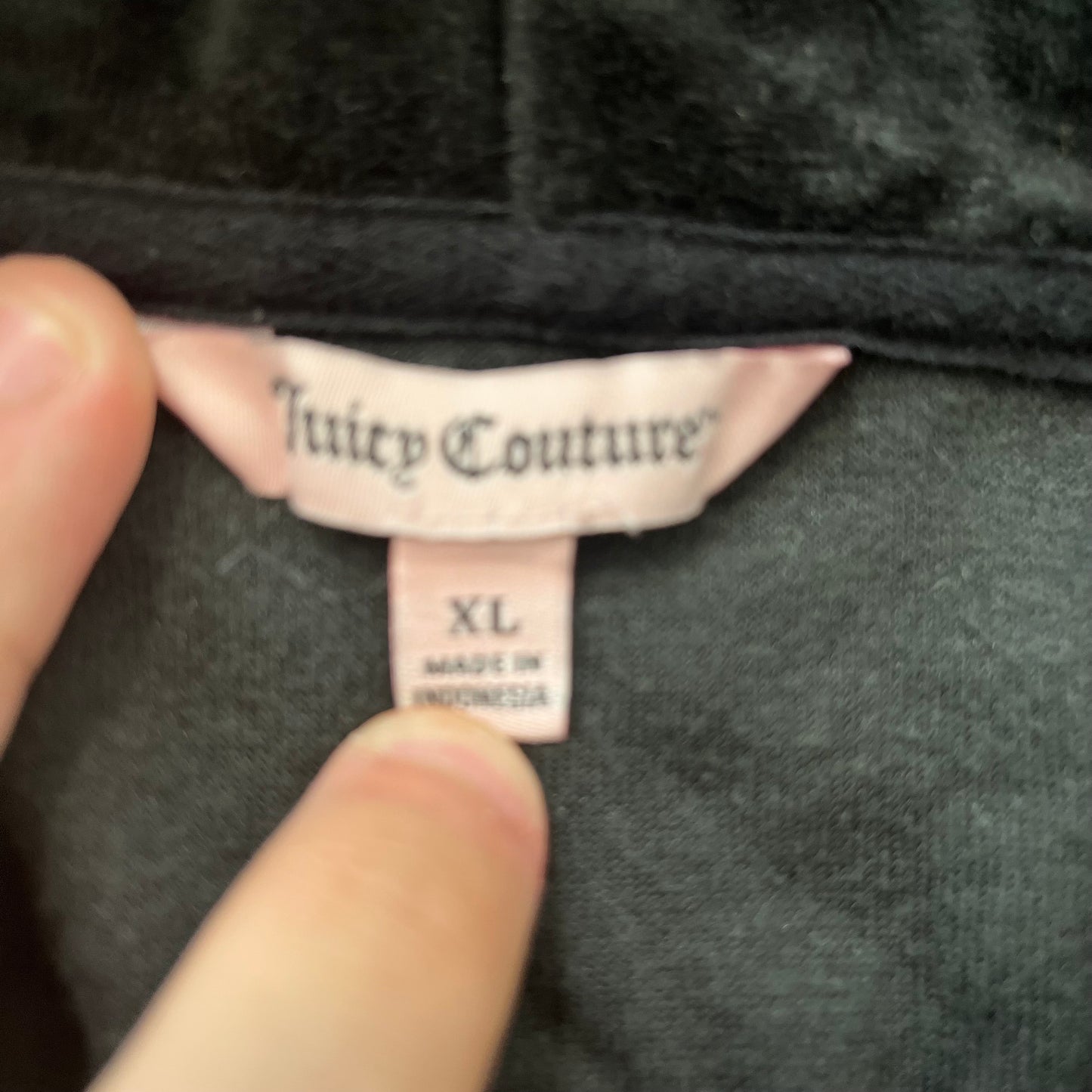 Juicy Couture Women's Black Velour Zip-Up Hoodie Loungewear Crown Logo Size XL