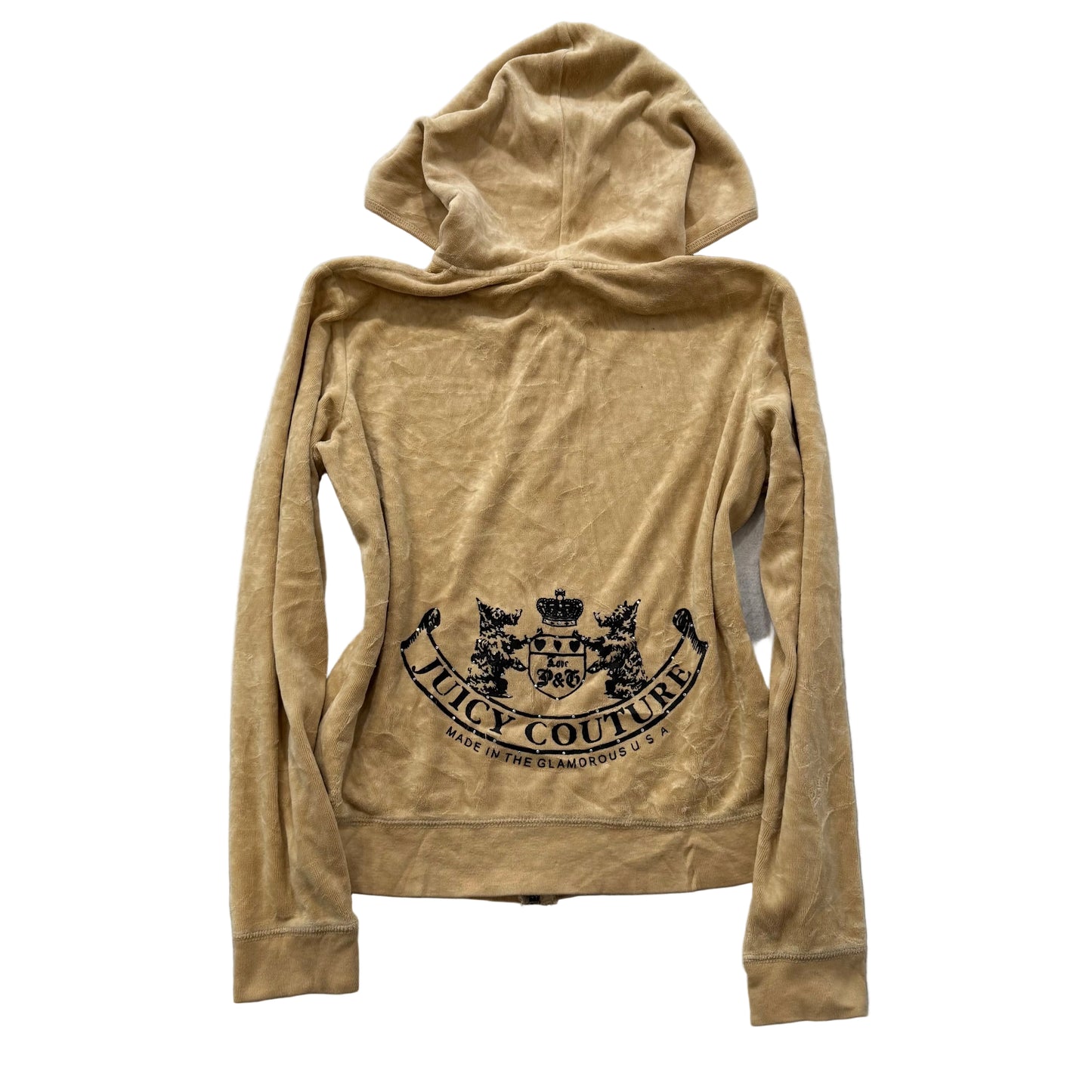 Vintage Juicy Couture Scottie Dogs Women's Camel Velour Hoodie Rhinestone Size L