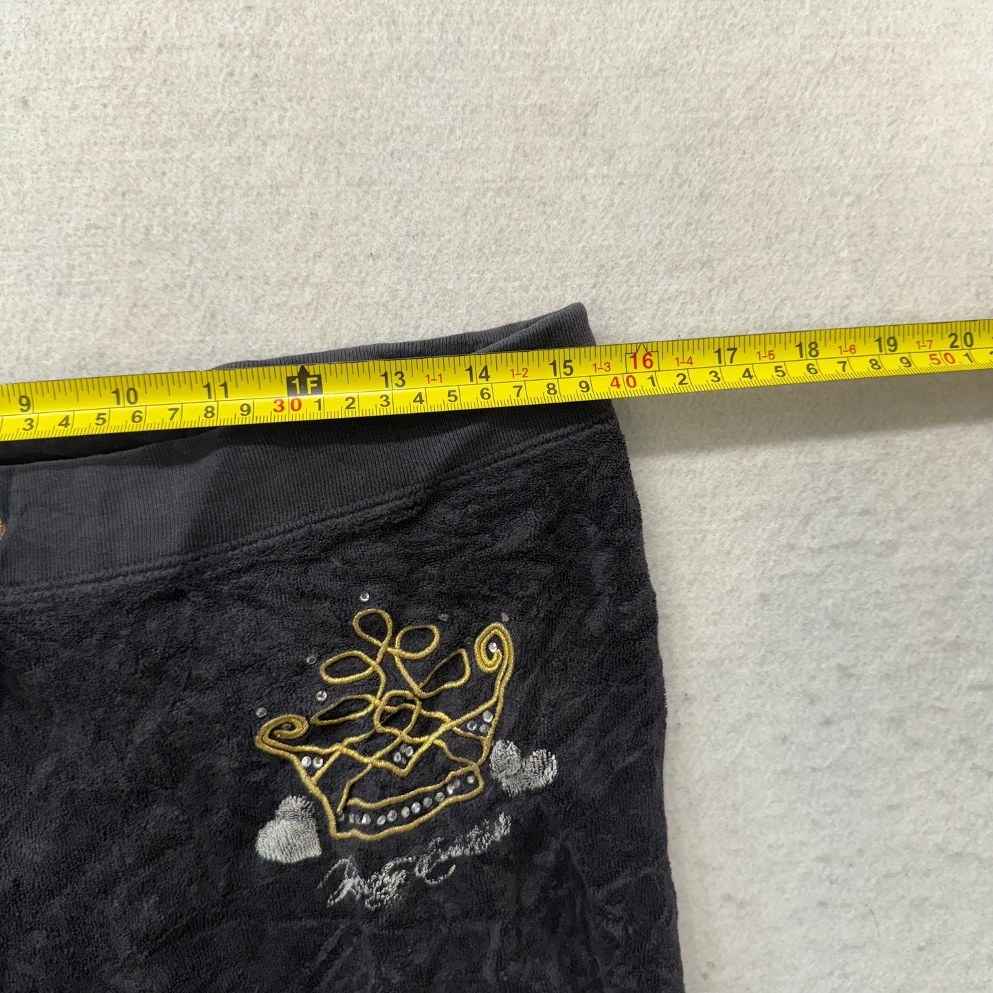 Vintage Juicy Couture Black Terrycloth Flared Track Pant Rhinestones Logo Size S