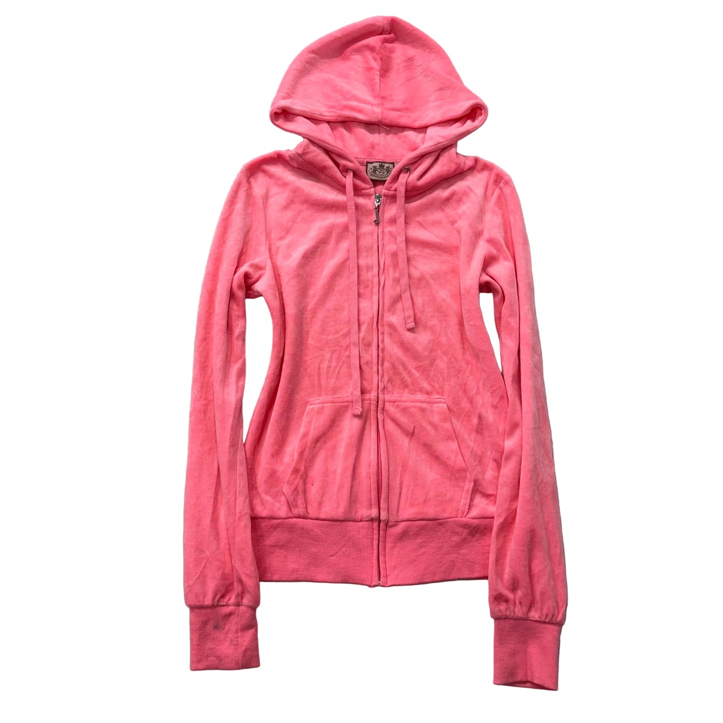 Juicy Couture Women's Hot Pink Velour Zip Up Hoodie Split Kangaroo Pocket Size S