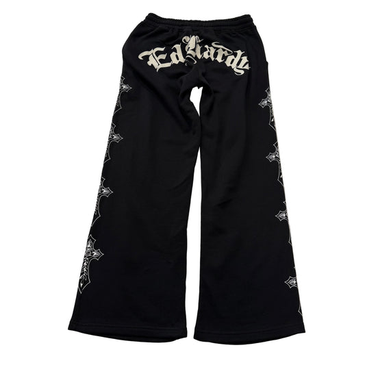 ED HARDY “Crosses” BLACK FLARE PANTS