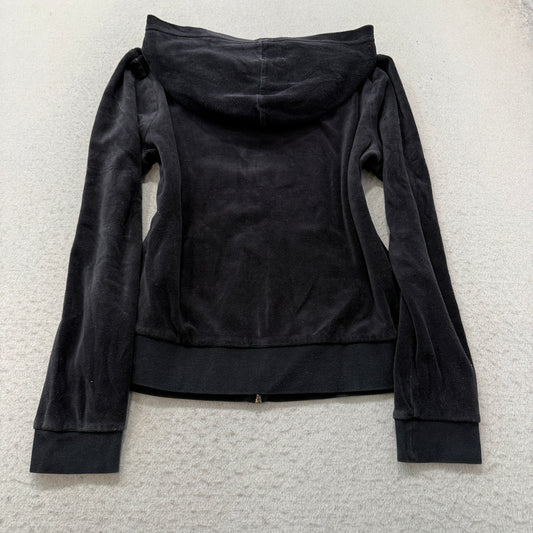 Juicy Couture Women's Charcoal Velour Zip-Up Hoodie Pocket Loungewear Y2K Size M