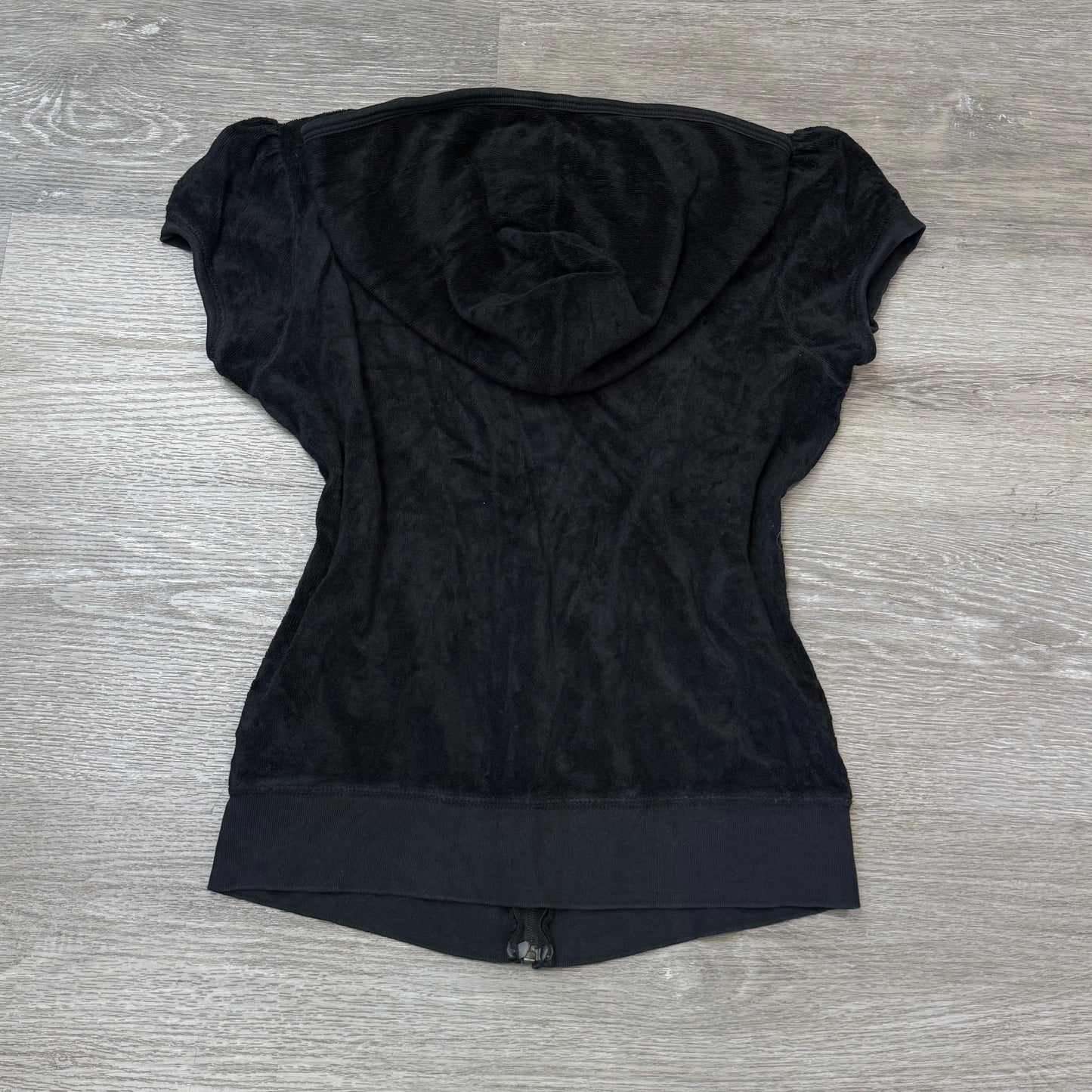 Vintage Juicy Couture Women Black Terry Cloth Zip-Up Hoodie Short Sleeve Size L