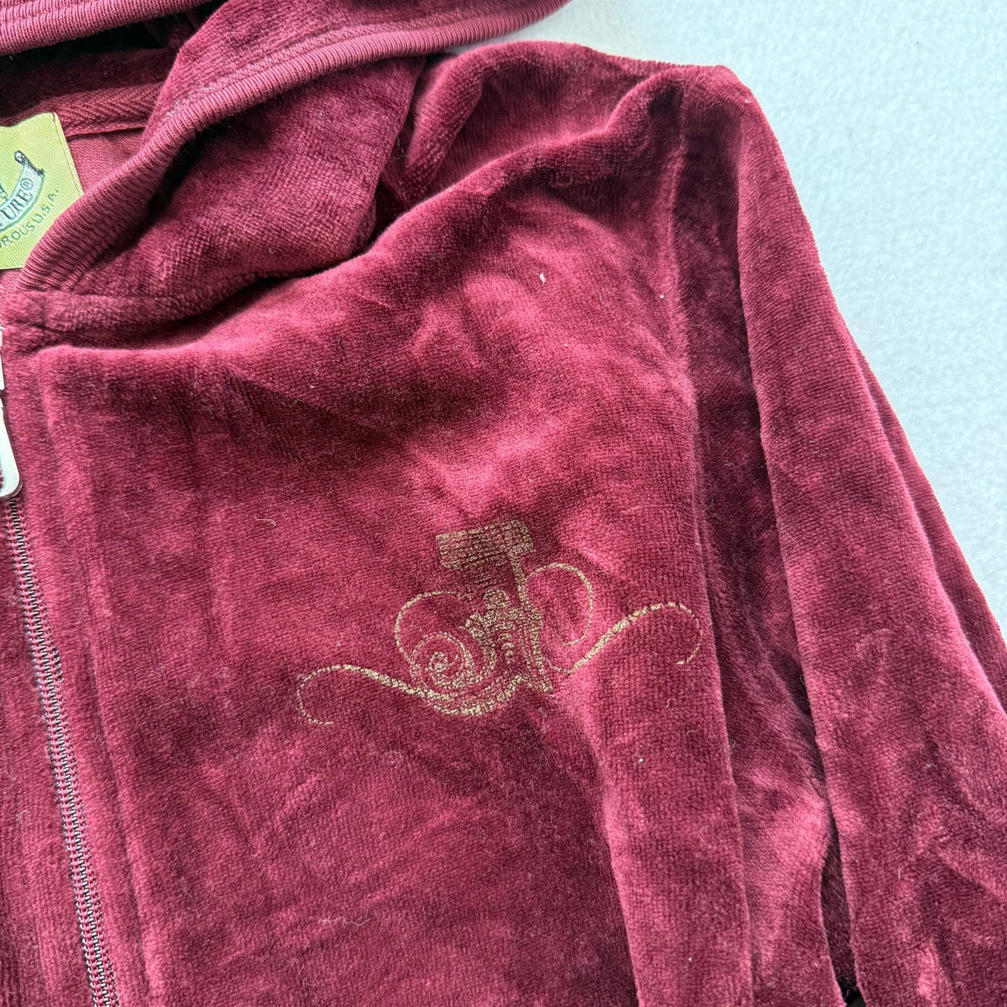 2003 Vintage Juicy Couture Women's Deep Burgundy Velour Full Zip Hoodie Size L