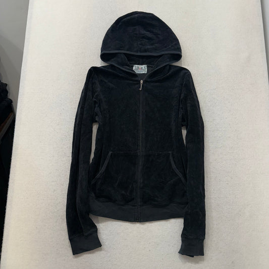 2003 Juicy Couture “Juicy Loves Saks” Women Black Velour Full Zip Hoodie Size XL