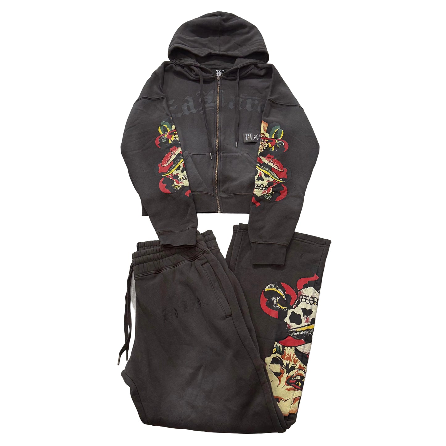 Ed Hardy men’s Black Tracksuit Set Zip-Up Hoodie & Drawstring Pants Size M